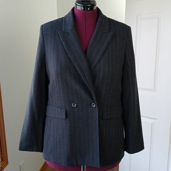Apostrophe Petite Pinstripe Blazer Jacket 14P women double breasted real pockets - Picture 5 of 15